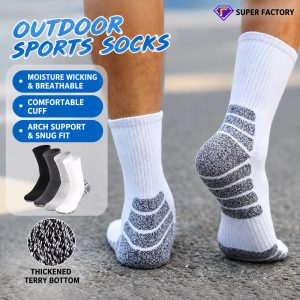 Men’s Thick Hiking Crew Socks | Terry Cushion Moisture Wicking Sports Socks| Custom Crew Socks Manufacturer
