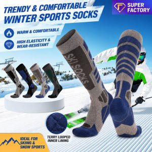 Unisex Merino Wool Ski Socks | Thick Terry Cushion Thermal Hiking Socks| Custom Knee High Socks Manufacturer