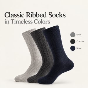 Custom Men’s Combed Cotton Long Crew Socks – Large Size Striped Socks with Double Needle Stitching for Fall & Winter Wholesale