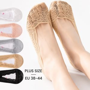 Women’s Plus Size Lace No Show Socks – Ultra-Thin Low Cut Invisible Socks with Stay-Put Heel for Summer Wholesale