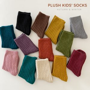 Kids’ Thick Warm Fleece-Lined Ankle Socks – Solid Color Winter Socks for Baby Boys & Girls, Wholesale