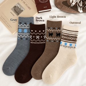 Women’s Winter Warm Slouch Socks, Vintage Ethnic Style Thick Crew Socks, Retro Fashion Casual Mid-Calf Socks for Women