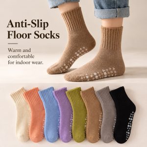 Unisex Thermal Grip Crew Socks | Thick Fleece Lined Non-Slip Floor Socks