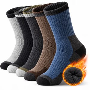 Custom Men’s Winter Wool Socks – Thick Warm Thermal High Crew Socks with Fleece Lining and Color Block Design