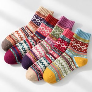 Women’s Winter Thick Thermal Socks, Retro Ethnic Style Crew Socks, Chunky Knit Warm Socks for Wholesale & Export