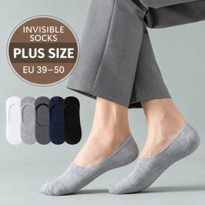 Men's Plus Size Cotton No Show Socks | Non-Slip Silicone Grip Socks