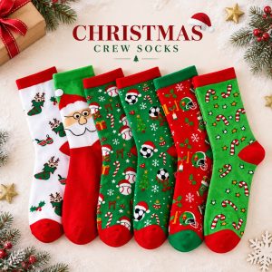 Custom Christmas Socks – Thick Thermal Crew Socks with Santa and Reindeer Patterns, Warm Winter Holiday Socks for Wholesale