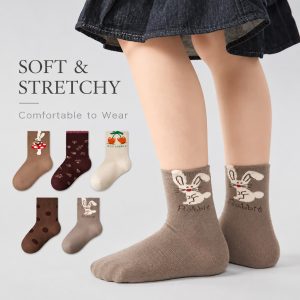Girls’ Cartoon Bunny Ankle Socks – Cotton Socks with Lace Trim for Autumn & Winter Wholesale