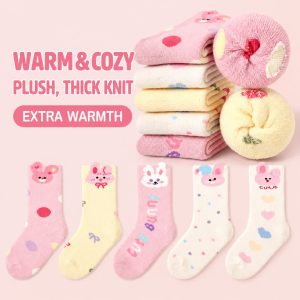 Girls’ Thick Warm Terry Cotton Socks – Cute Bunny Baby Ankle Socks for Autumn & Winter Wholesale